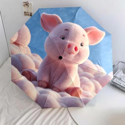 Schweinemuster, automatischer Klappschirm, tragbares und faltbares Design, 8 Speichen, ein Weihnachts- oder Geburtstagsgeschenk.