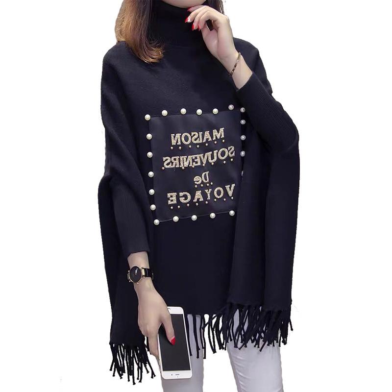 

1373 #Свободный свитер с бахромой, вязаный свитер, куртка-накидка Бэтмен one size fits all чёрный