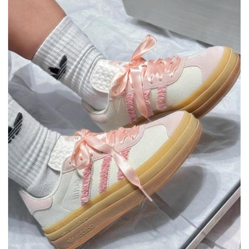 adidas Gazelle Bold Różowe Koronkowe Falbany Damskie Sneakersy Kość Słoniowa Piaszczysto-Różowe Off-White JR8374