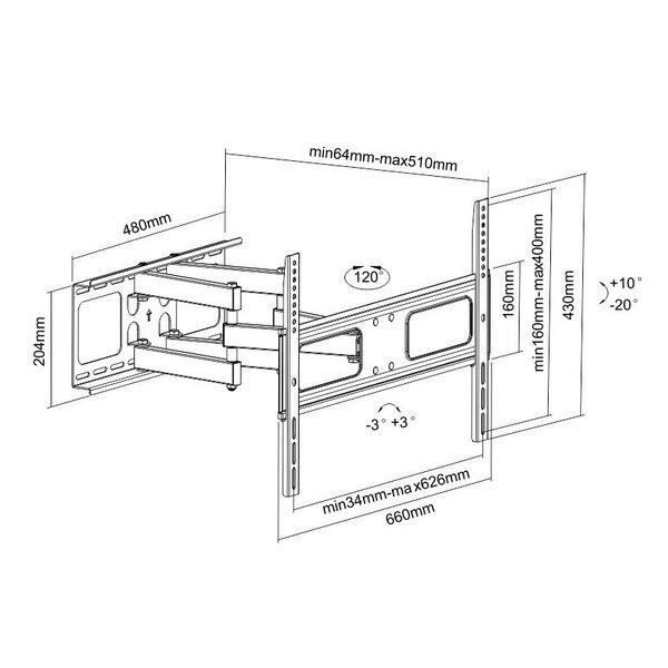 Support Mural TooQ SOPORTE GIRATORIO E INCLINABLE LP6270TN-B 37"-70" Télévisi