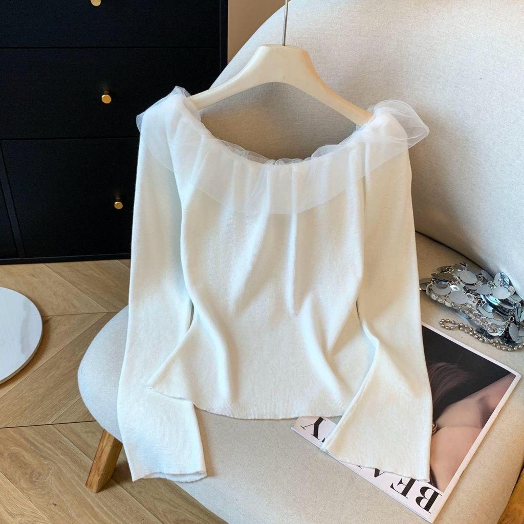 Chic Romantic 3D Floral One-Shoulder Long-Sleeve Knitted Top for Women
