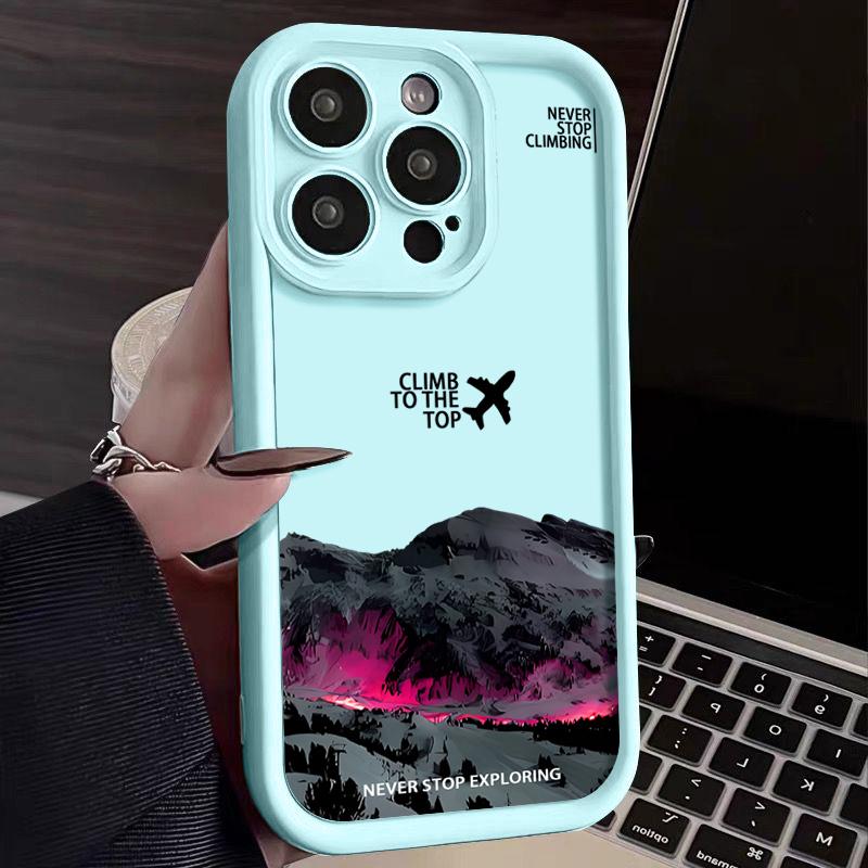 For iPhone 16E 15 Pro Max 14 Pro 13 12 11 XR XS 8 7 Cover Airplane Mountain Pattern Lens Protection TPU Shockproof Soft Silicone Phone Case Shell
