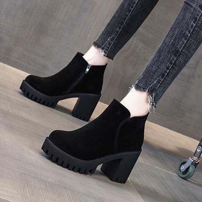 Footwear Punk Style Booties Black Female Ankle Boots Very High Heels Combat Short Shoes for Women Heeled Suede Winter 2024 Sale