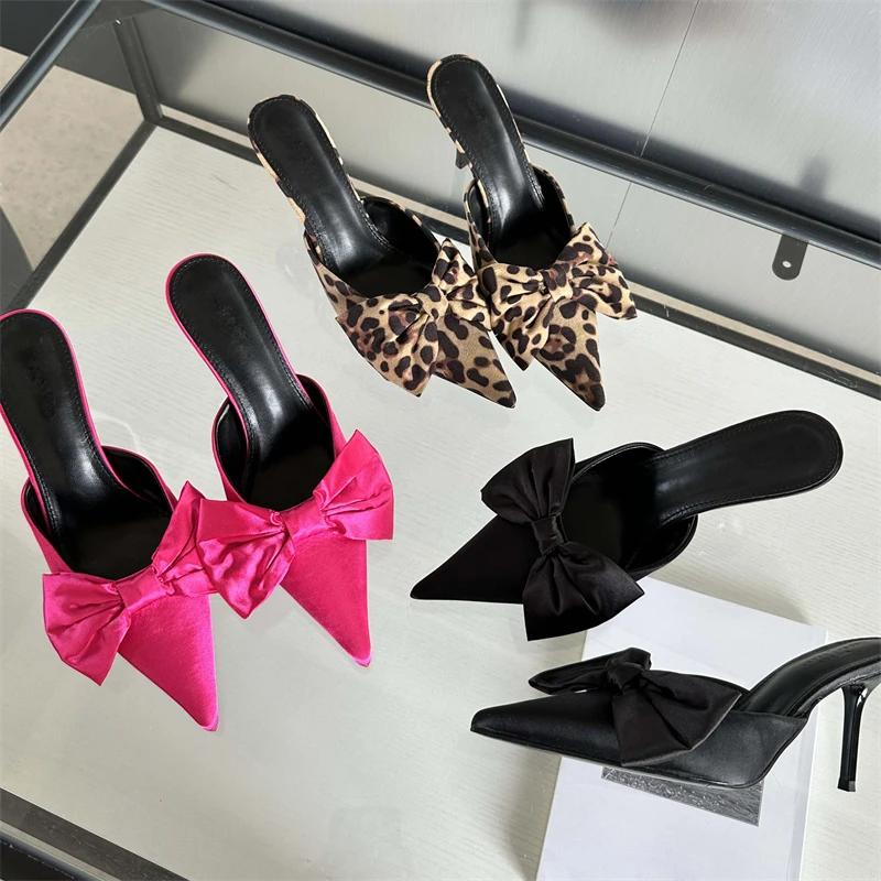 Fashion Eilyken Spring Butterfly-knot Women Slippers Sandals Pointed Toe High Heel Pumps Ladies Stripper Mules Shoe Zapatillas Mujer