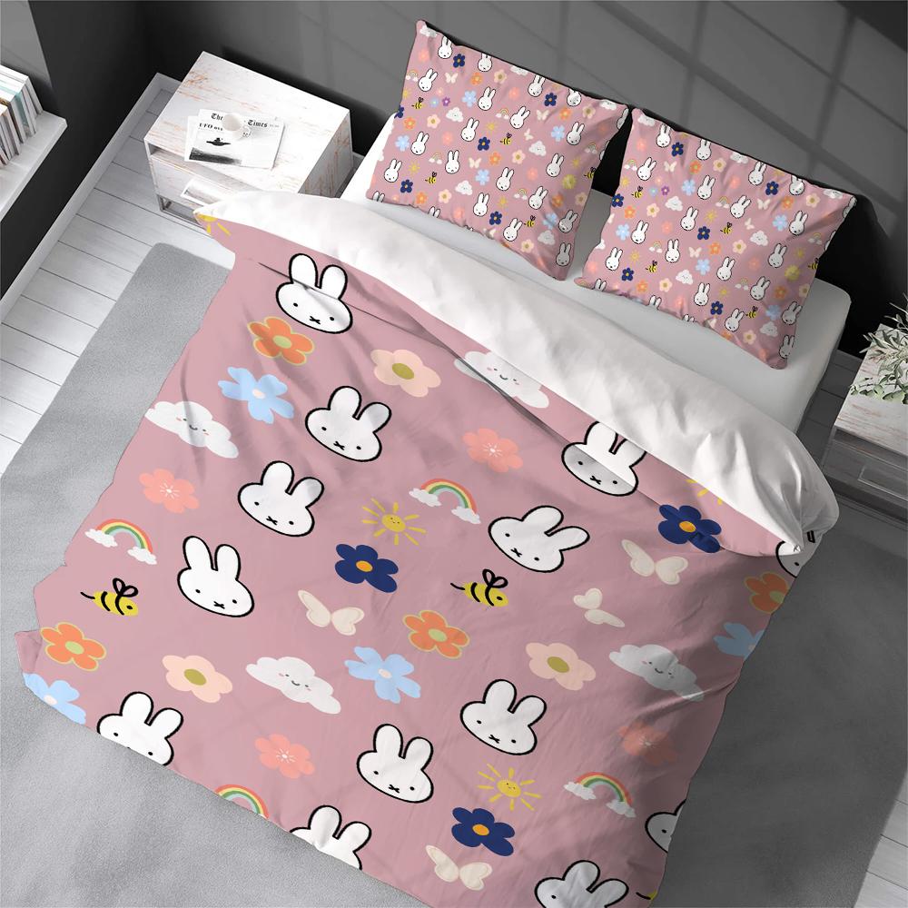 M-Miffy Cartoon Duvet Cover Set Home Style Bedding Soft Laundry Cotton Bed 3 Piece Set Student Dormitory Gift