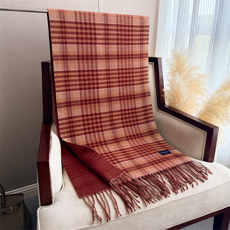 Cross-Border High-End Autumn And Winter Plaid Warm Scarf Women'S Shawl Versatile Commuter Fringed Fine Sand Imitation Cashmere Scarf
