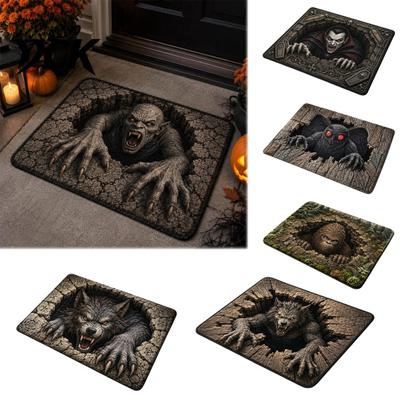 Spooky Halloween Entry Rug 3D Rug, Scary Creature Optical Illusion 16" X Soft Dust Removal 24" Non-Slip Door Mat for Living Room Entrance Indoor Decor
