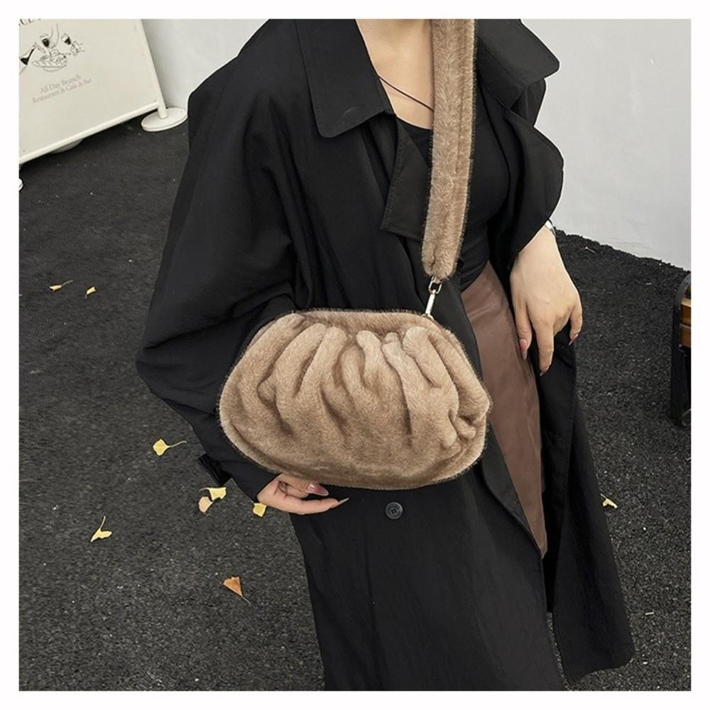 New Large Capacity Crossbody Bag Wrinkle Relaxed Texture Mink Fur Shoulder Bag Solid Color Ladies Handbags Female