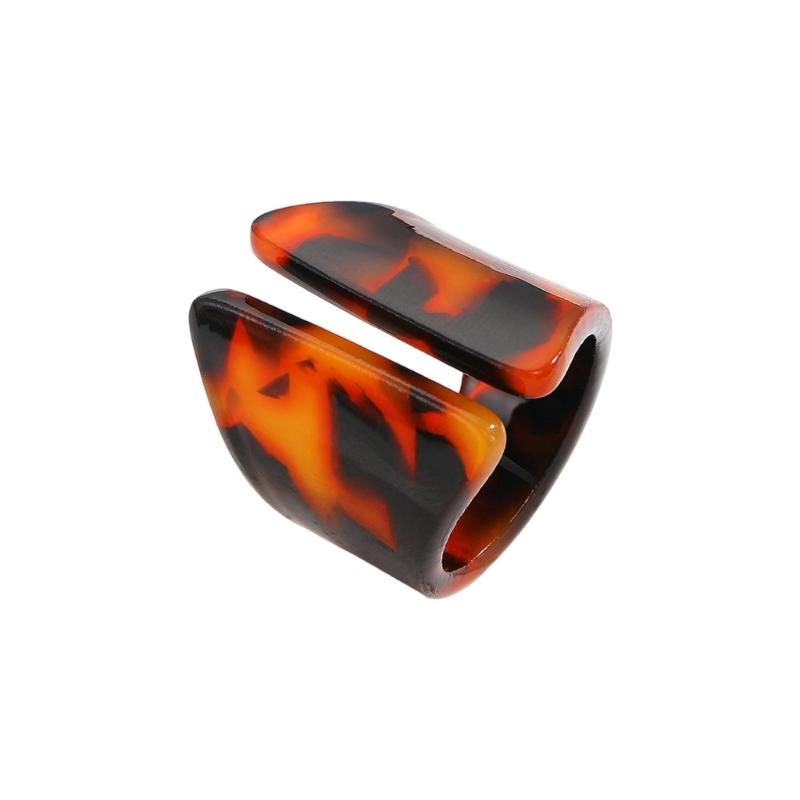Flexible Fit Brown Leopard Pattern Acrylic Geometric Ring Lightweight Comfortable Statement Jewelry Accessory