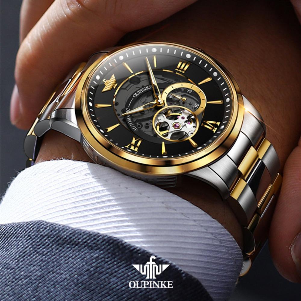OUPINKE Montre Homme Mouvement Squelette Montre Mécanique Automatique Lumineuse Étanche Montre Homme