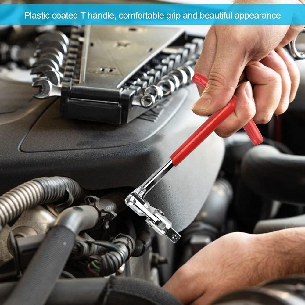 Spark Plug Spanner with 2 Spark Plug Inserts 16/21mm Candle Wrench T-Handle Wrench Set Spark Plugs Joint Wrench Tool Set for Car & Motorcycle