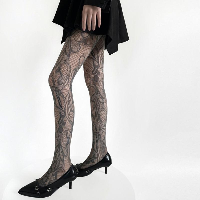 Women's Vintage Lace Jacquard Fishnet Tights with Irregular Floral Pattern Pantyhose for Party Nightclub or Date Outfits