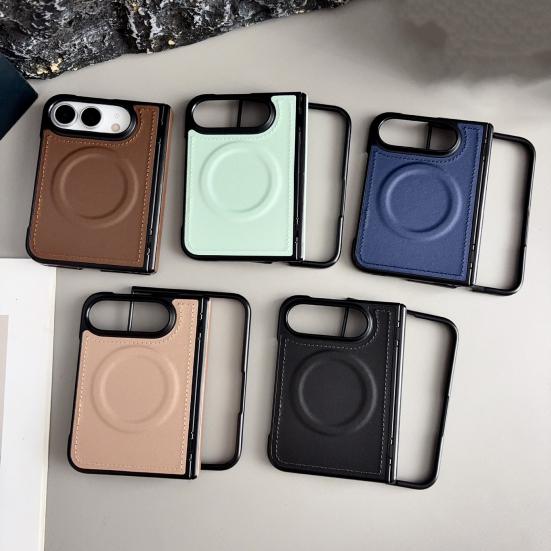 Soft Hard Hybrid Case Magnetic for IPhone 18, Faux Leather Phone Cover with Hinge Shockproof Slim Protection, Full Body Protective 18 Fold Ring Shell