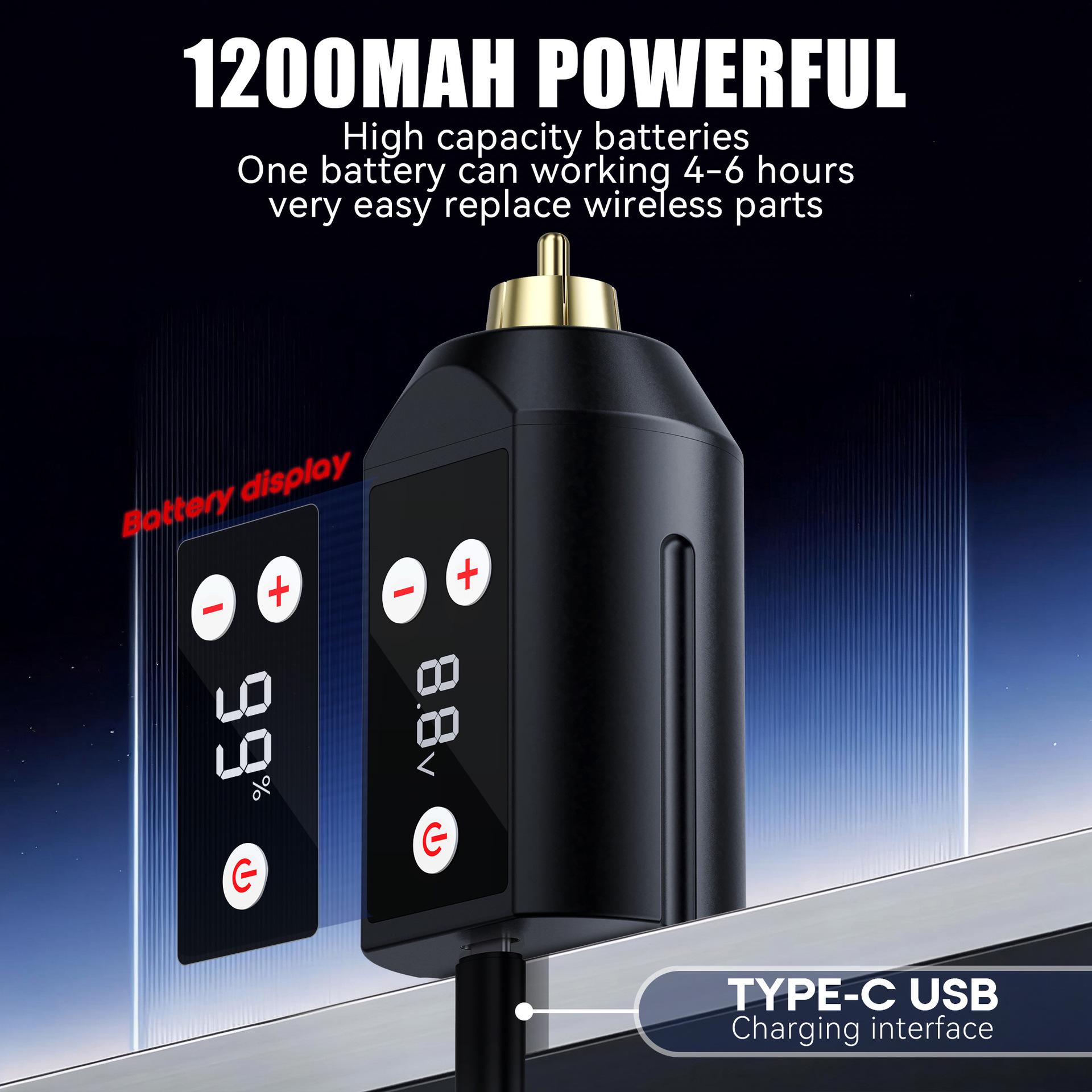 Square Black RCA Tattoo Machine Battery & USB Charger Adapter 1200mAh Battery