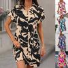 QICED Fashion Summer Spring Short Sleeve POLO Neck Casual Dresses
