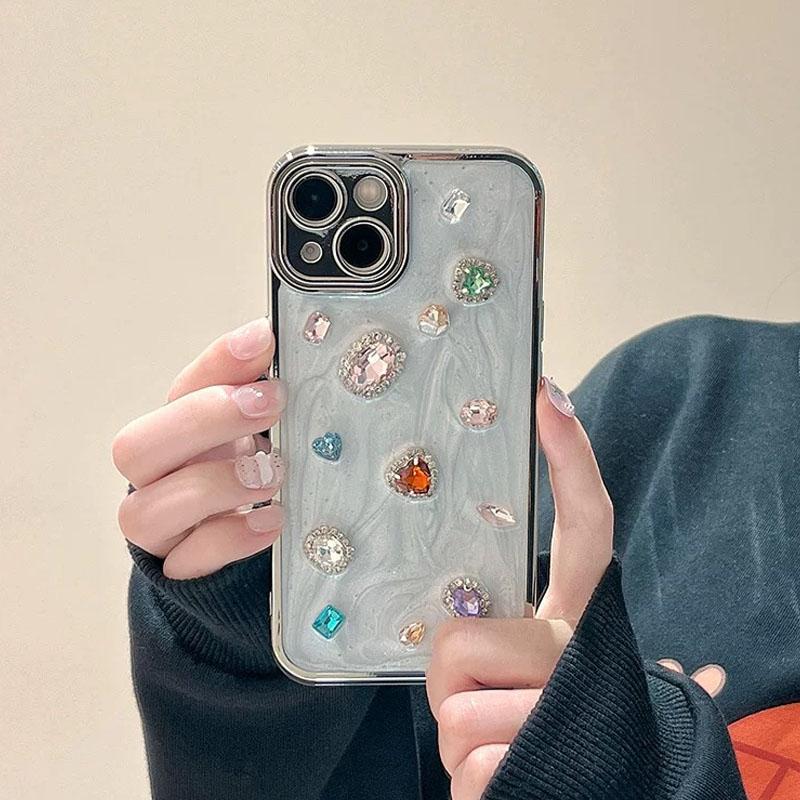 Three Dimensional Sparkling Gemstone Suitable For iPhone 13 Case 15 12 14 11 Pro Max All Inclusive Anti Fall Protective Cover