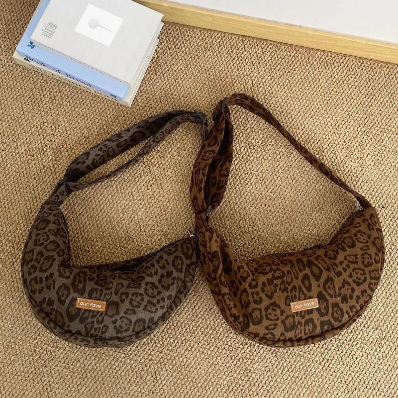 Retro Leopard Print Women's Hobos Crossbody Bag Faux Suede Casual Shoulder for Women Fall Winter Underarm Bag Purse Handbags