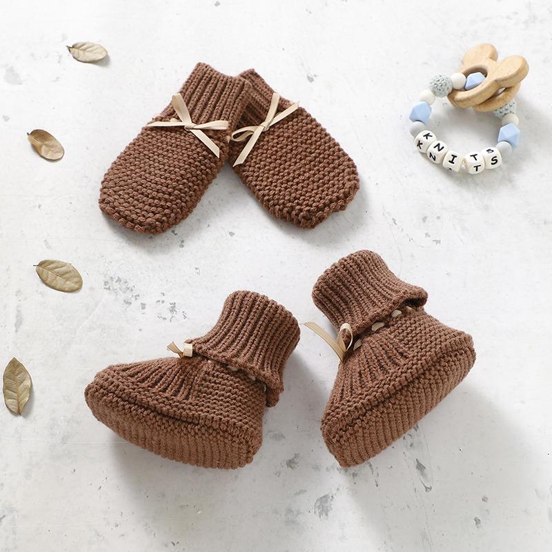 

Baby Shoes + Gloves Set Knit Newborn Girls Boys Boots Mitten Fashion Butterfly-knot Toddler Infant Slip-On Bed Shoes Hand Made 0-3 months
