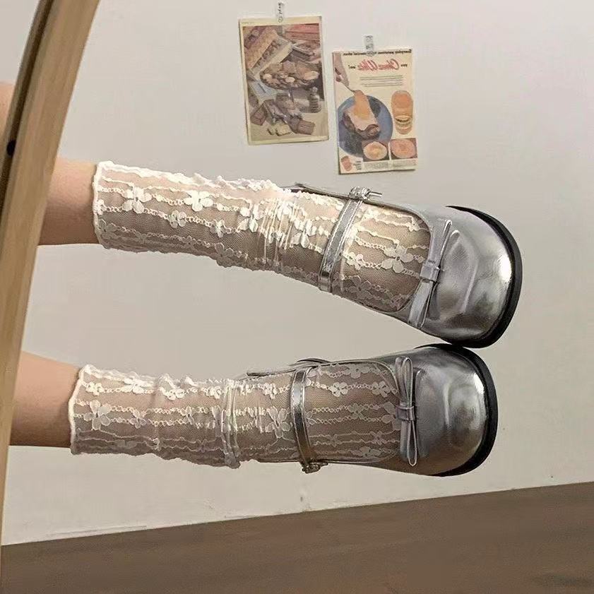 Japanese black jk short medium tube socks lace mesh stacking socks summer ultra-thin transparent socks