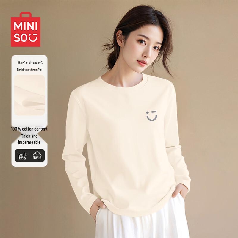 MINISO Women s Pure Cotton Smiley Logo Long-Sleeve T-Shirt 2XL