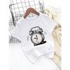 European Sizes Fun Cartoon Alarm Clock Pattern T-Shirt, Unisex Kids Casual Round Neck Short Sleeve Cute Clock Print Summer Top