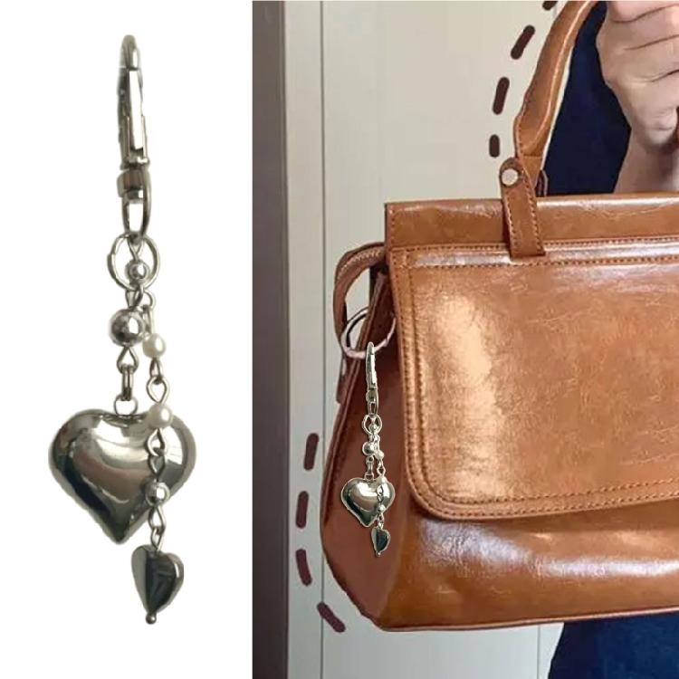 Trendy Silver Heart Bag Accessory Stylish Alloy Heart Bag Pendant Personalized Heart Keychain Accessory for Purse