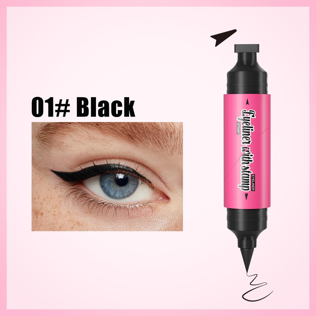 Double Ended Stamp Eyeliner Pen, 2 In 1 Waterproof Smudgeproof Liquid Eye Liner Pencil, Long Lasting Quick Drying Eye Makeup Tools for Beginners