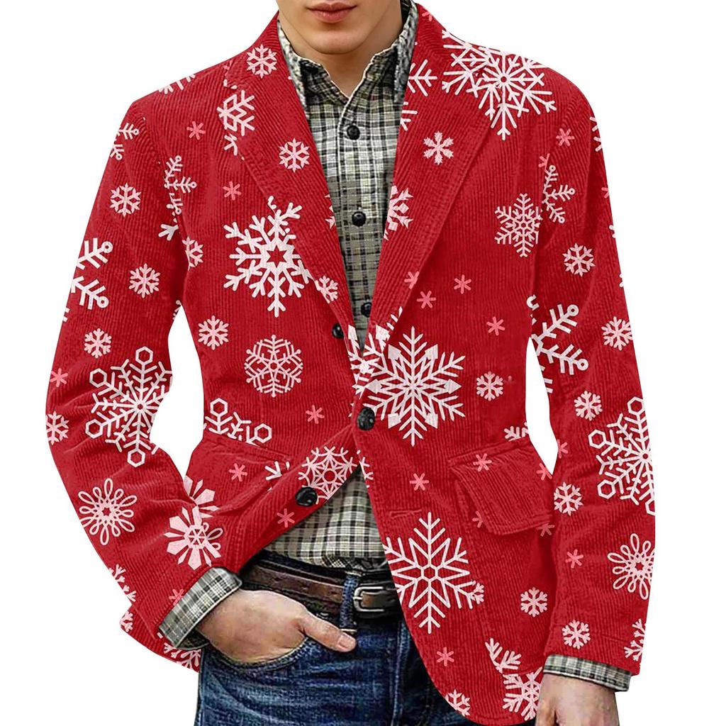 Herren Bedruckter Cord Warmes Taschen-Sakko Strickjacke Herren Freizeitanzug