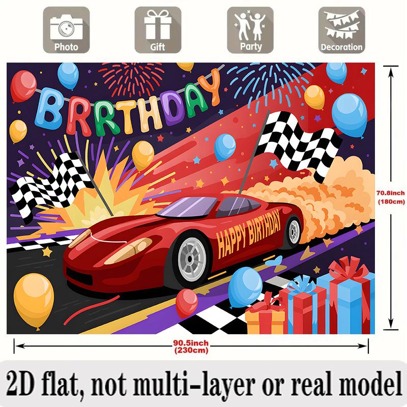 Racing Birthday Banner, Speed Car Backdrop Wall Decor for Party