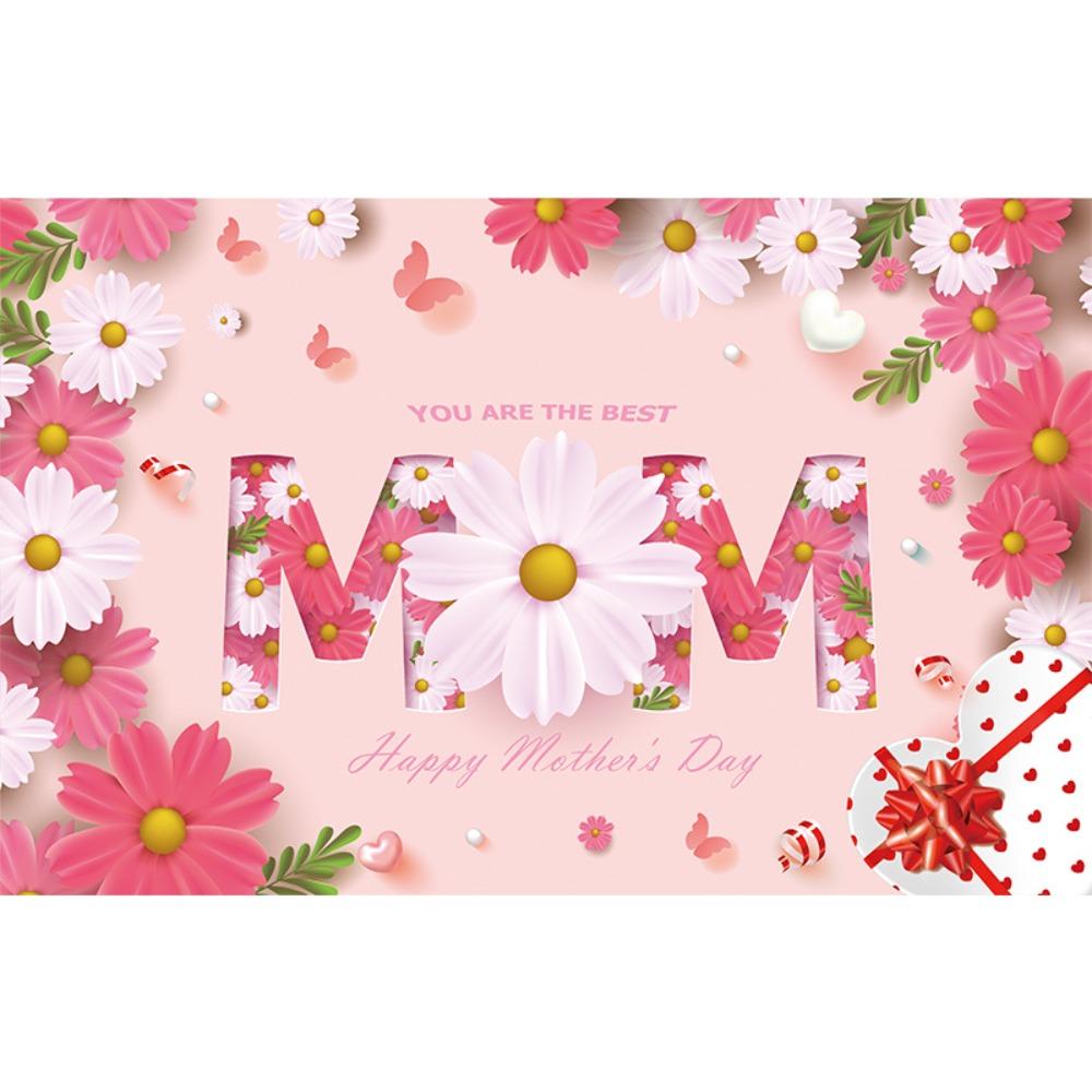 Pink Happy Mother’s Day Backdrop Flower Butterfly Flower Hanging Background  Home Party Decor