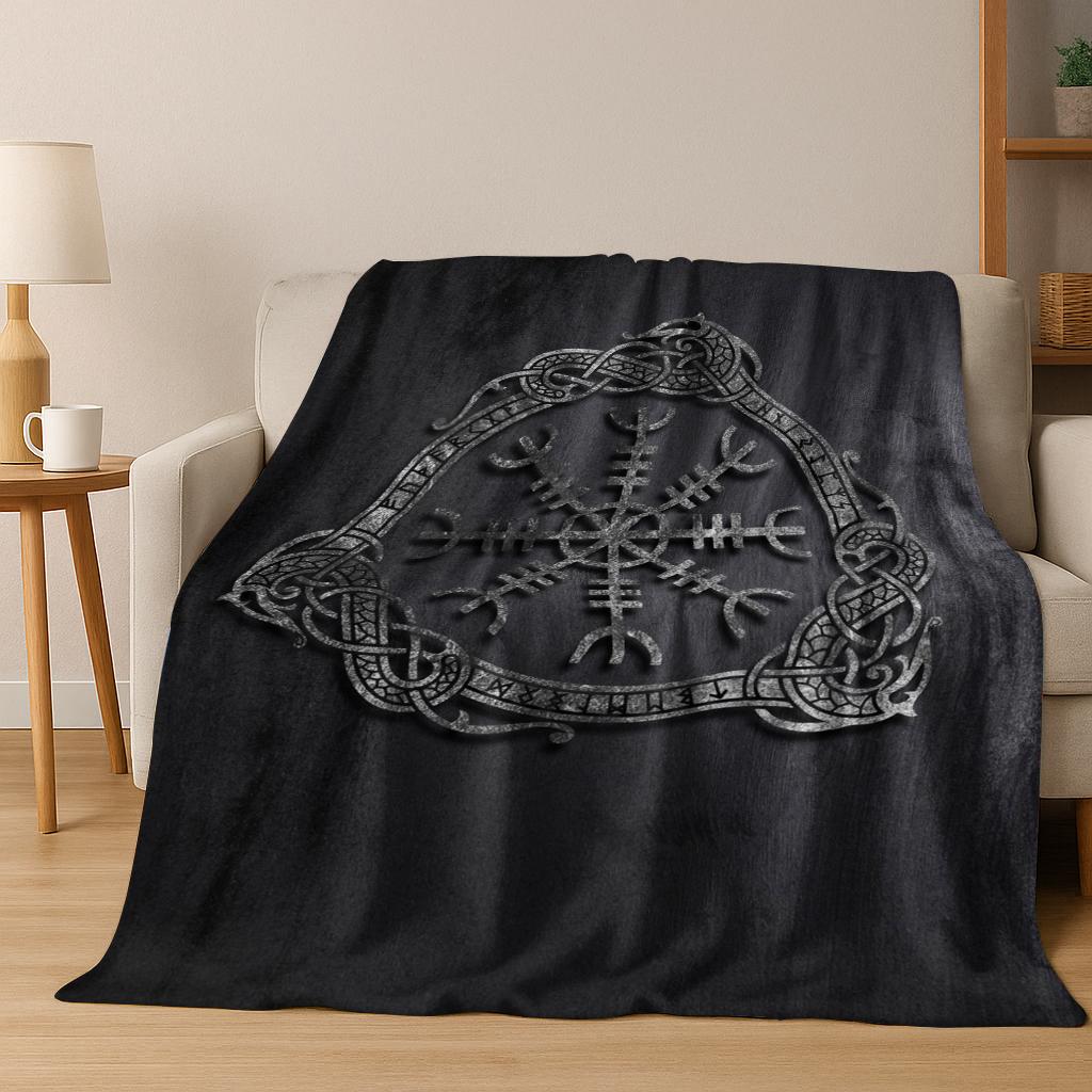 Viking Crow Raven Norse Mythology Skull Rune Flannel Blanket Soft Warm Blanket for Bedroom Room Office Travel Camping Picnic