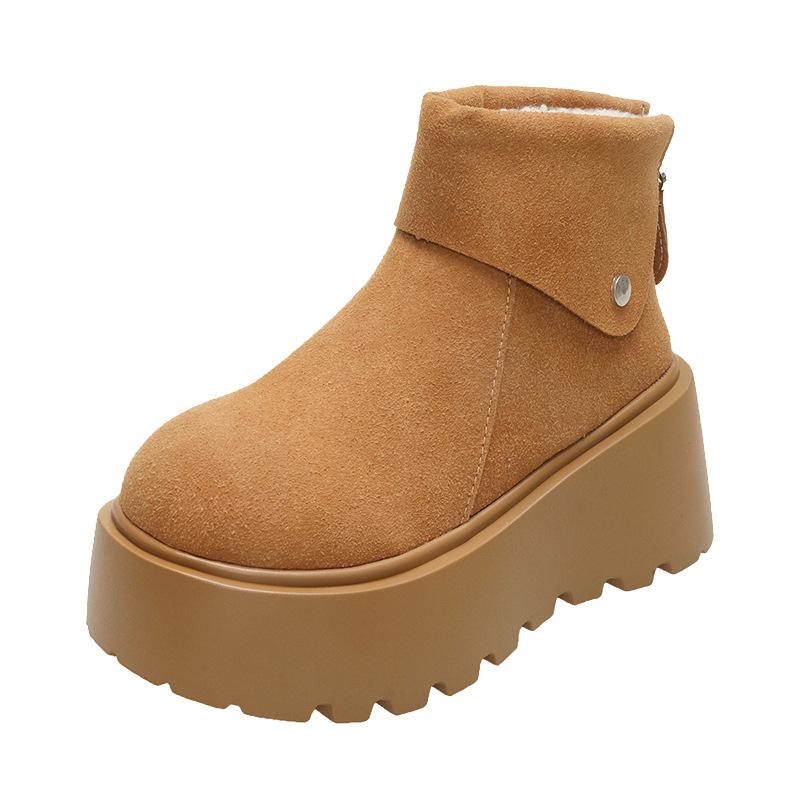 Round Head Velvet Thick-soled Snow Boots Women's 2025 Winter New Thickened Warm Casual Cotton Shoes Muffin Short Boots Tide