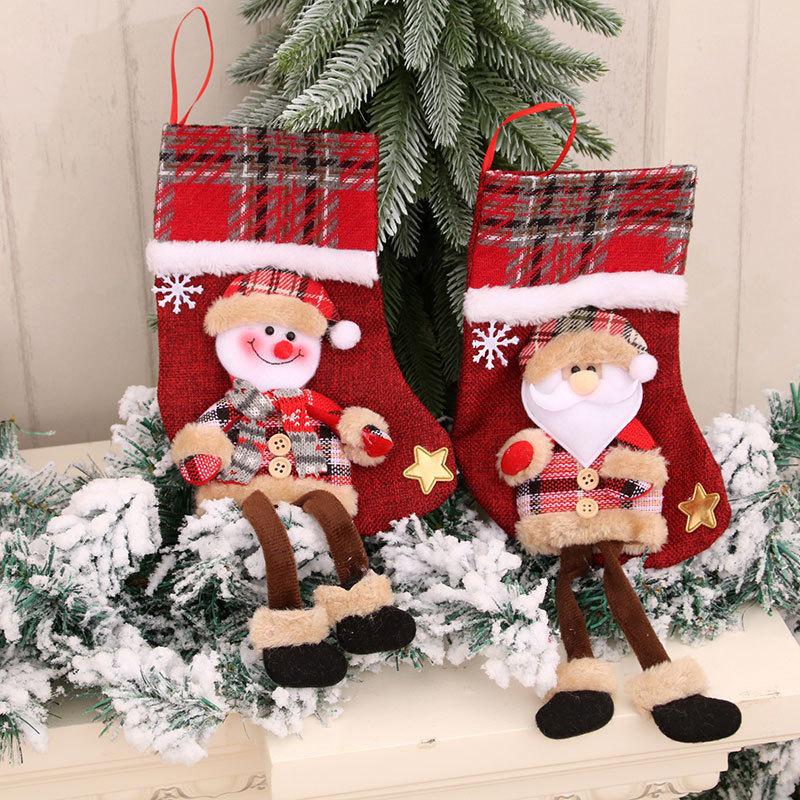 Christmas Decorations: 3D Burlap Stockings with Dolls, Plush Toys, and Gift Bags.