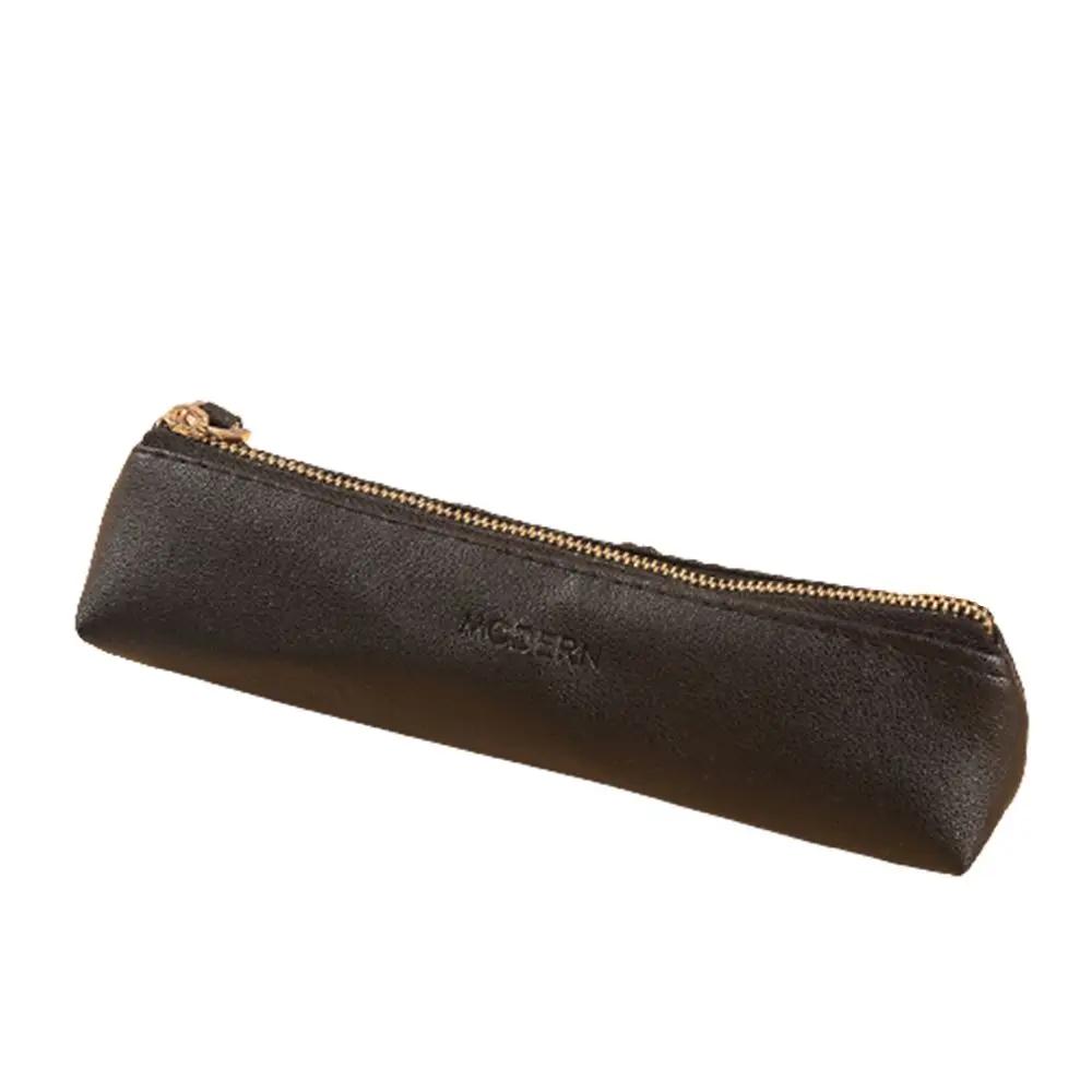Cowhide Pencil Bag Retro Style Zipper Pen Case School Supplies Office Stationery Pen Storage Glasses Bag
