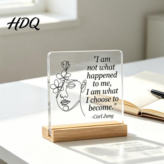 Warm Gift for Friends Motivational Mental Health Desktop Decoration Acrylic Sign with Wooden Stand Spiritual Support Office Desk Decor Inspirational