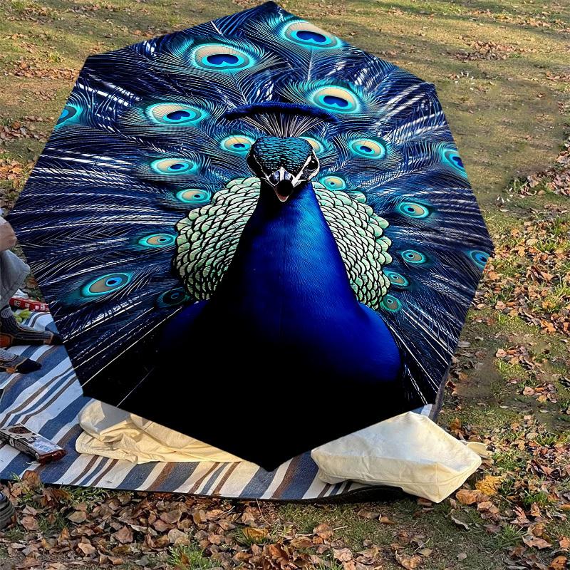 1pc peacock feathers Automatic Open/Close Umbrella with Windproof, 8-Rib Sturdy Canopy, Durable Ribs, Fashionable Design1248A