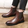 Men Chelsea Boots Business Ankle Boots British Style High Top Casual Shoes Fashion Slip On Leather Boot Plush Classic Men Boots