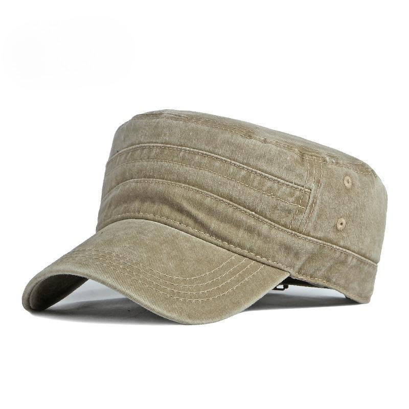 Vintage Washed Cotton Cadet Army Cap for Men Women Military Flat Top Hat Retro Plain Solid Color Sun Protection Patrol Cap Outdoor Visor