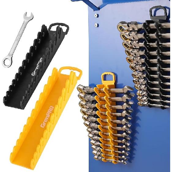 Wrench Organizer For Tool Box, 2 Pack Magnetic Wrench Holders With Handle, Includes FREE 10Mm Double-Ended Wrench, Storage For Tool Box Drawer, SAE &