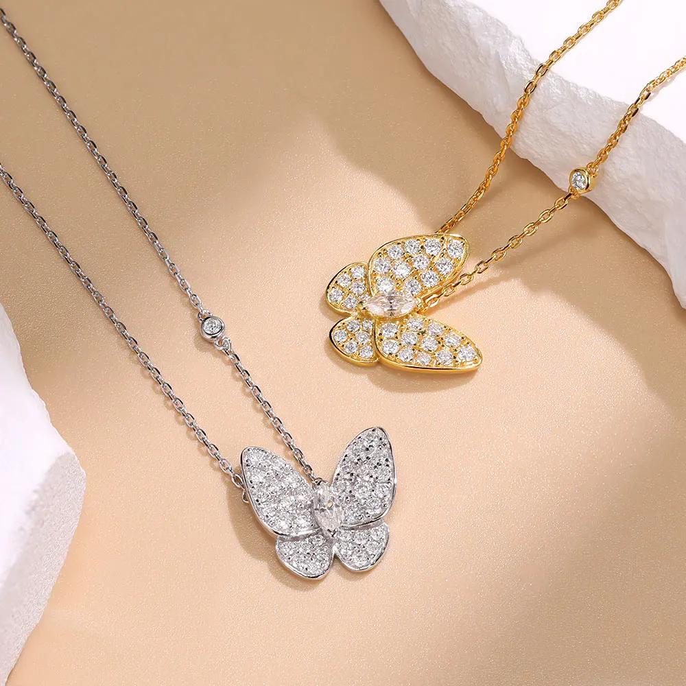 Moissanite Necklace for Women Marquise Cut Butterfly Lab Diamond Chain Adjustable Sterling Silver Pendant Jewelry