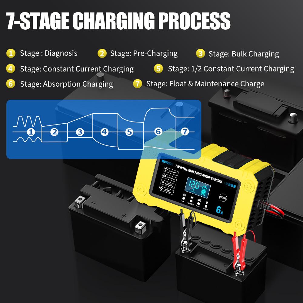 12V 6A Smart Charger for Lead-Acid Motorcycle & Car Batteries