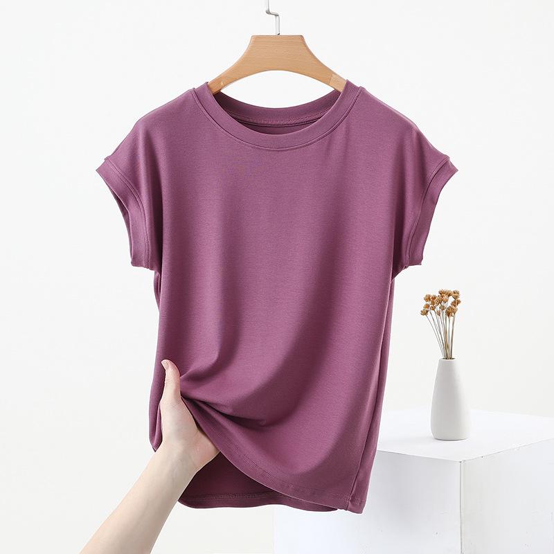 

Женская летняя приталенная футболка из эластичного хлопка с круглым вырезом - Короткий рукав, Универсальный тонкий стиль Large