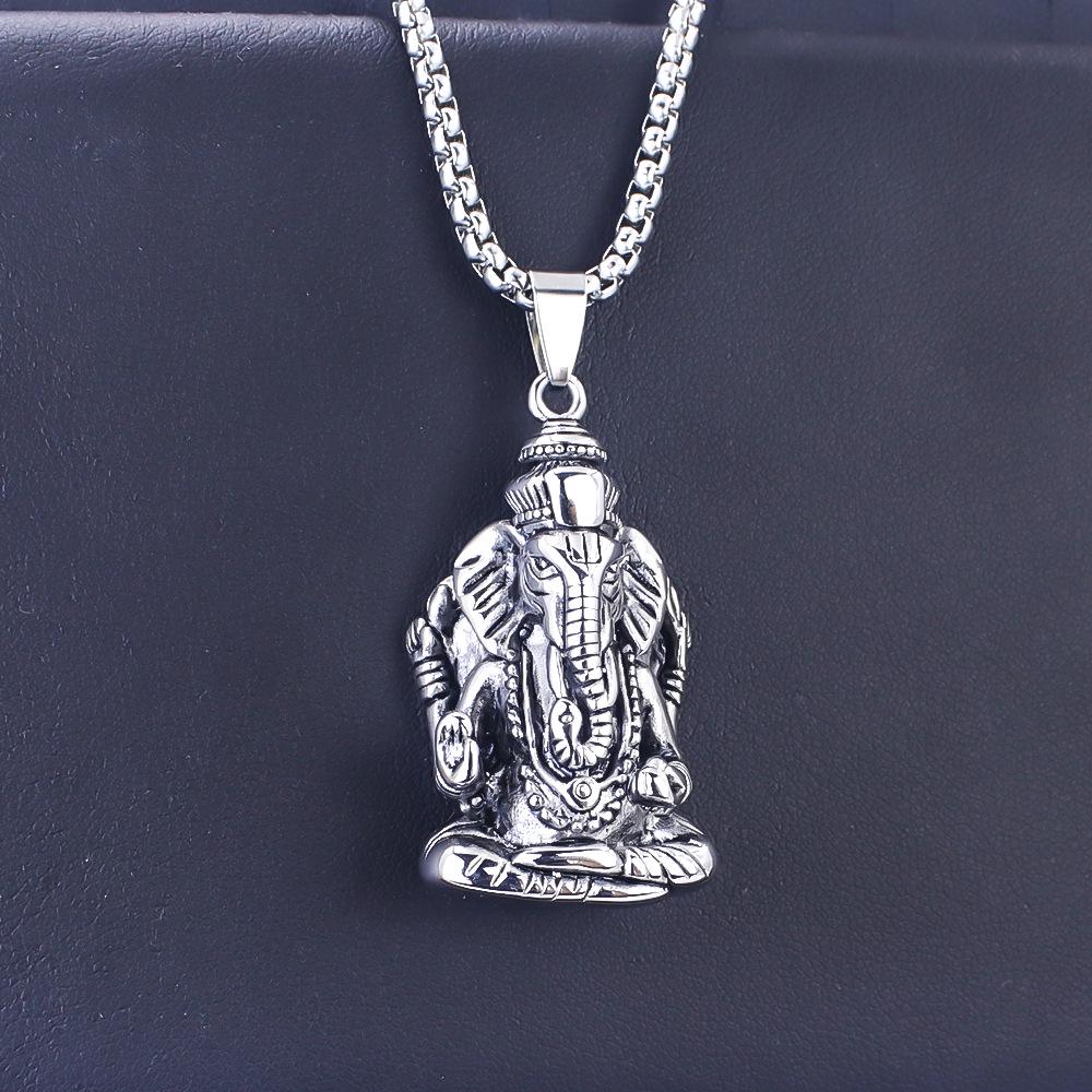 Trendy Men's Titanium Wheat Ear Cross Pendant Necklace with Long Pearl Chain