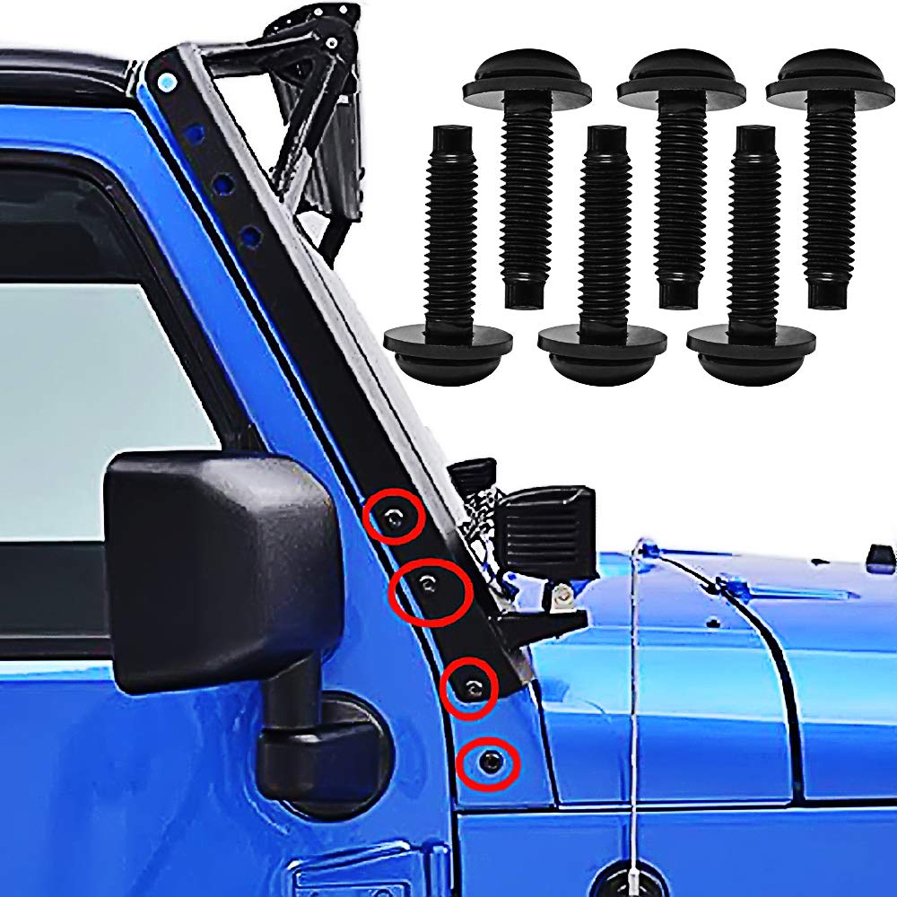 Set of 6 OEM-Style Extra Long M8 Torx Screws Bolts for 2007-2018 Jeep Wrangler JK for LED Light Brackets on Pillars, Windshield Frame, Hinges, Hard