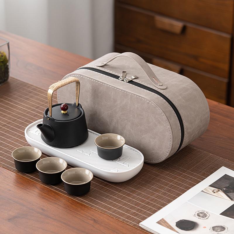 

Грубая керамика дорожный чайный набор Кунг-фу чайный набор дорожная сумка для путешествий на открытом воздухе один чайник четыре чашки портативный чайник с ручкой чайник