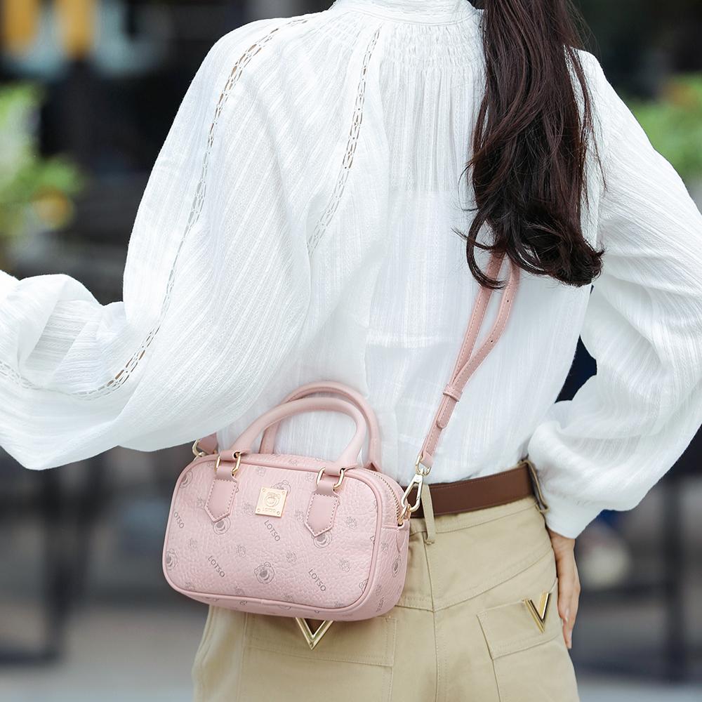 New Disney Strawberry Bear Series PVC One Shoulder Handbag Women's White/Pink BMK-72600