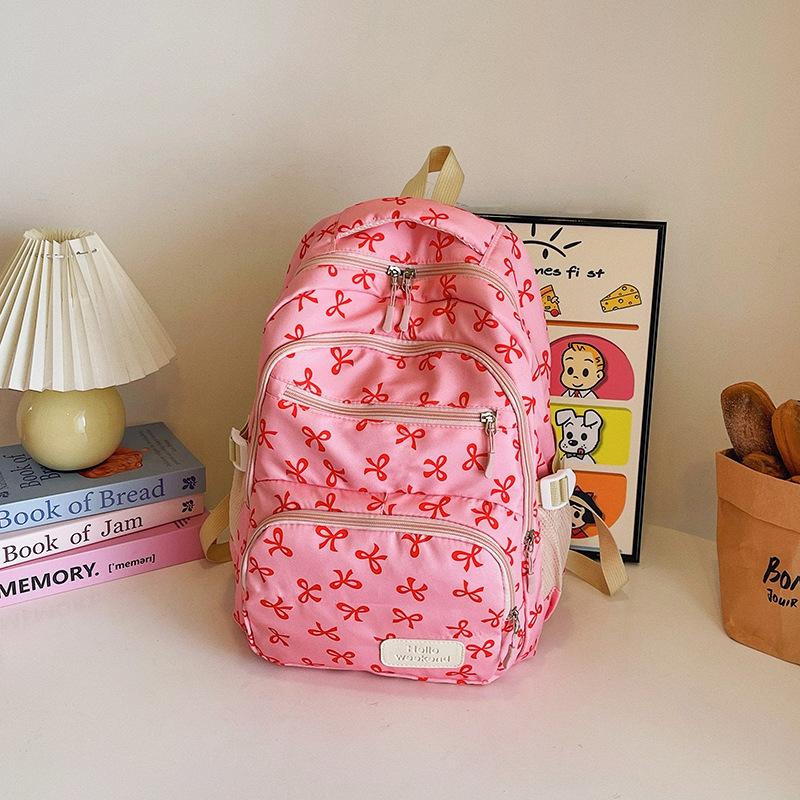 girl college student backpack large capacity bow full print travel light backpack
