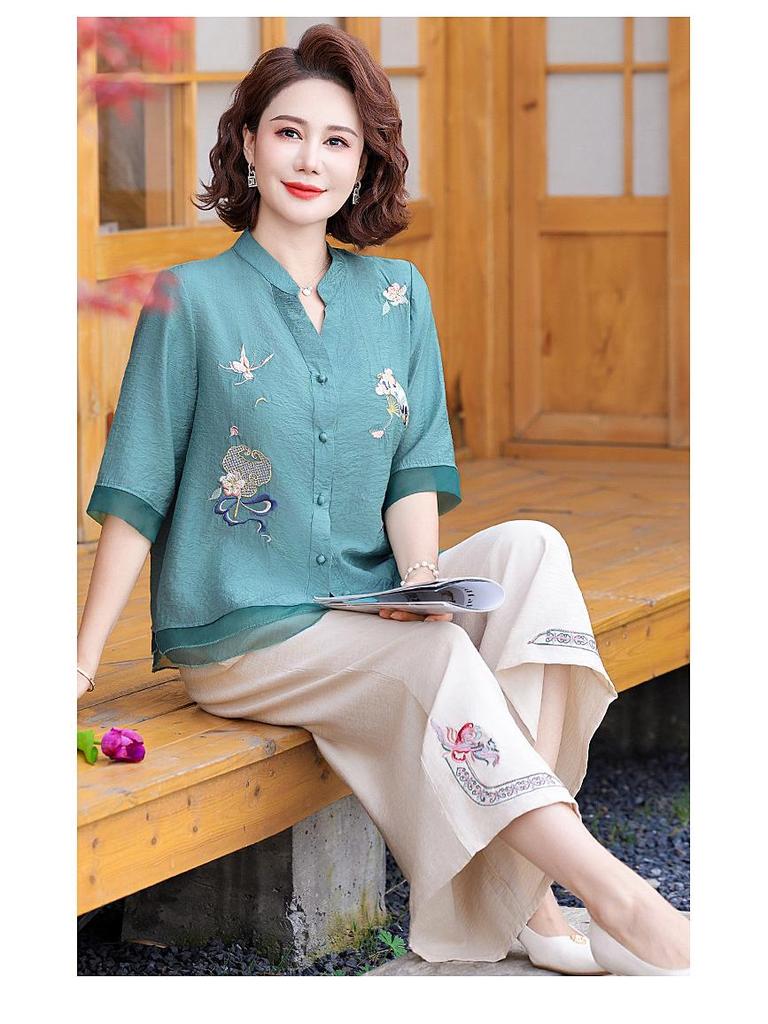 2024 Trendy Summer Mid-Sleeve Top Set for Middle-Aged & Elderly Women