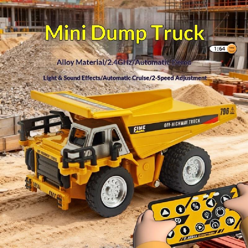 Metal Remote Control Engineering Car Set - Mining Truck Excavator Forklift Heavy-Duty Die-Cast Tabletop Play 1:64 Display Model Set