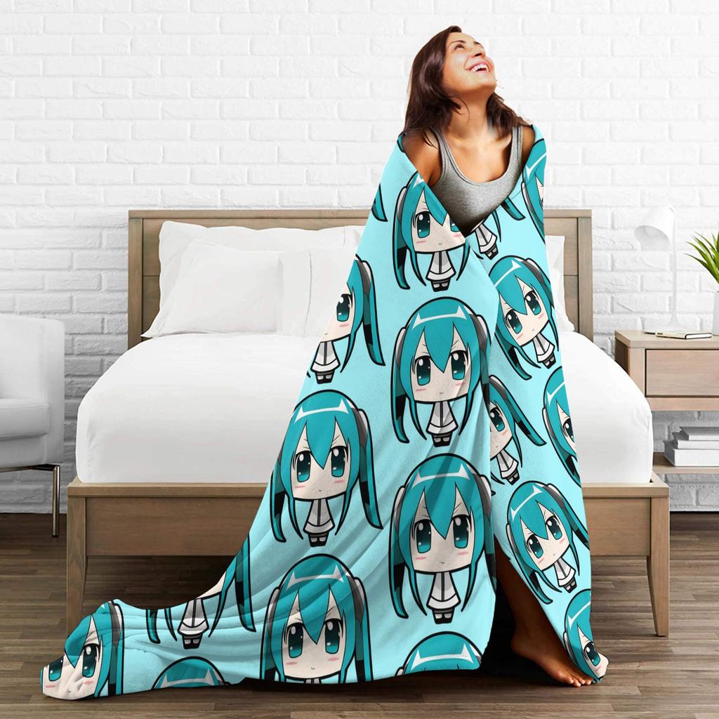 Hatsunes Mikus vocaloid Blankets Flannel Winter Portable Ultra-Soft Throw Blankets for Sofa Outdoor Plush Thin Quilt